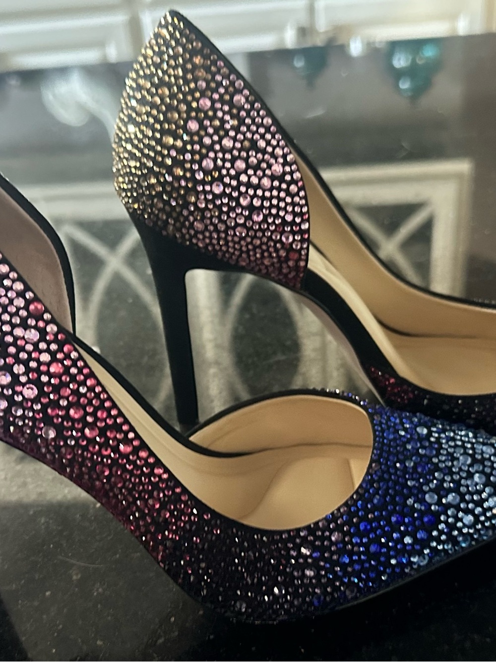 Jessica Simpson Prizma D'Orsay Blue to Pink Ombre Crystal Pointed Heels - Picture 10 of 10